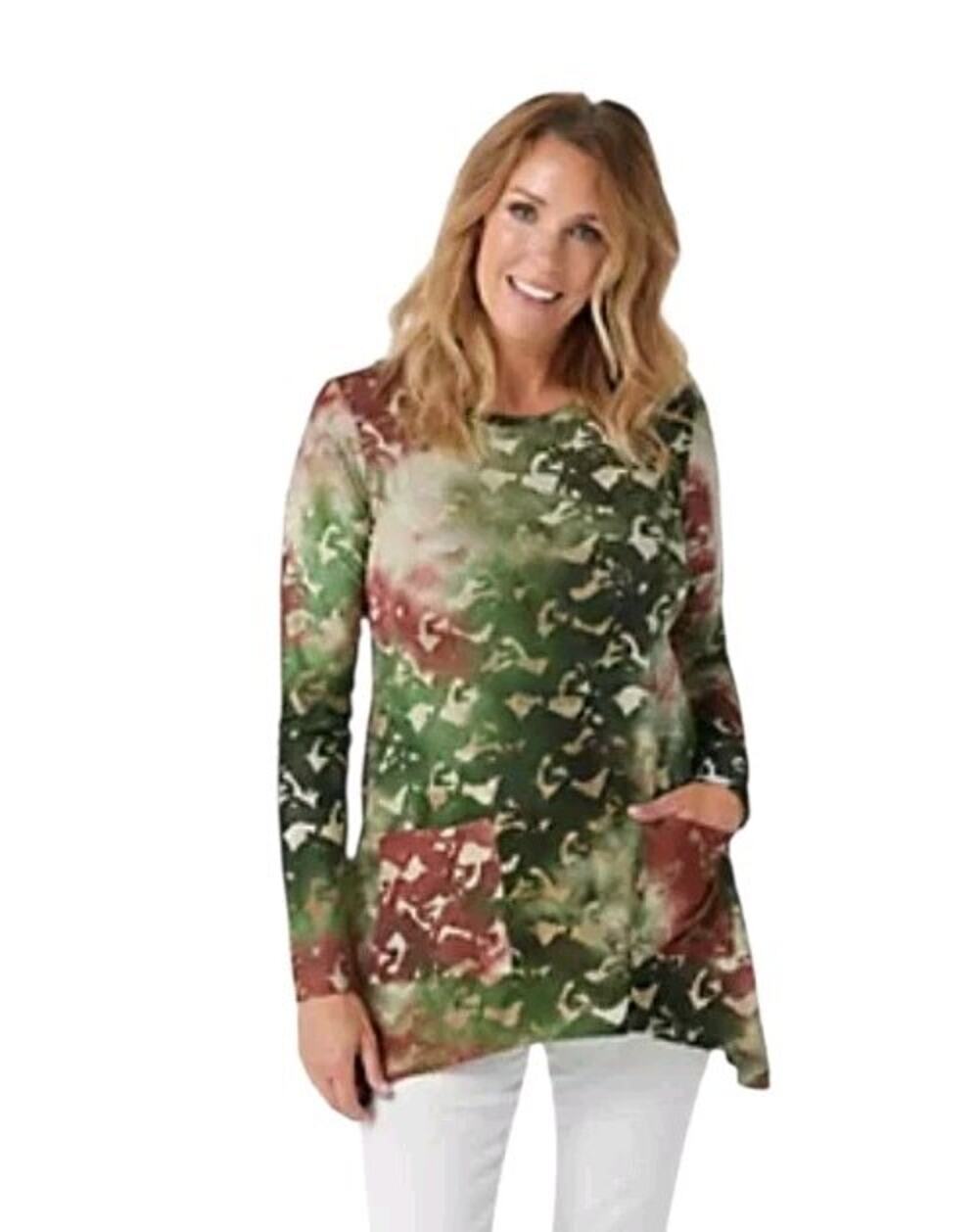 Logo by Lori Goldstein Arsty Abstract Asymmetrical Pocket Tunic Blouse Top Sz 4X